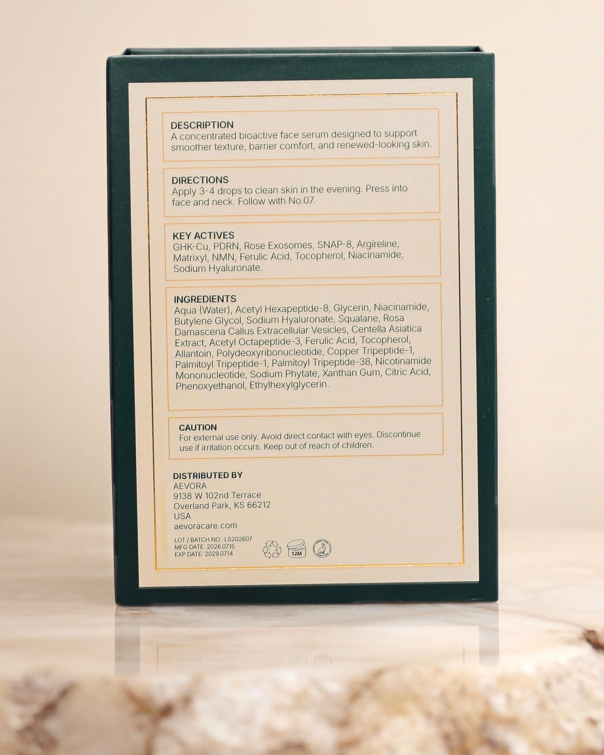 Ingredient panel printed on the Cellular Repair Serum carton, listing the full INCI, directions and caution text