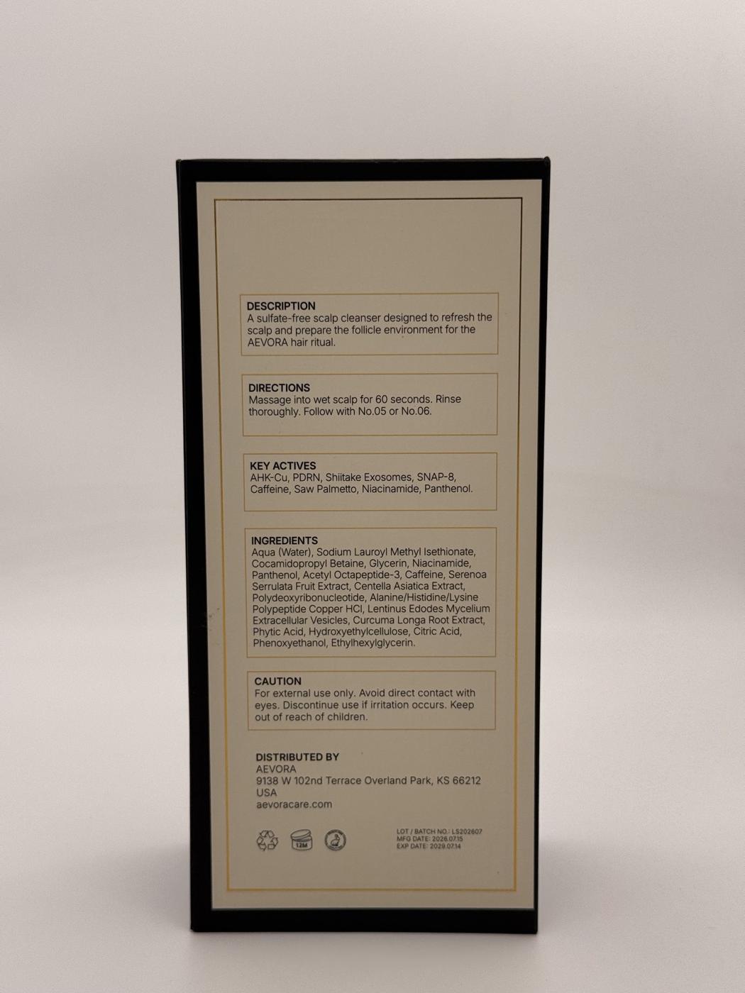 Ingredient panel printed on the Scalp Renewal Shampoo carton, listing the full INCI, directions and caution text