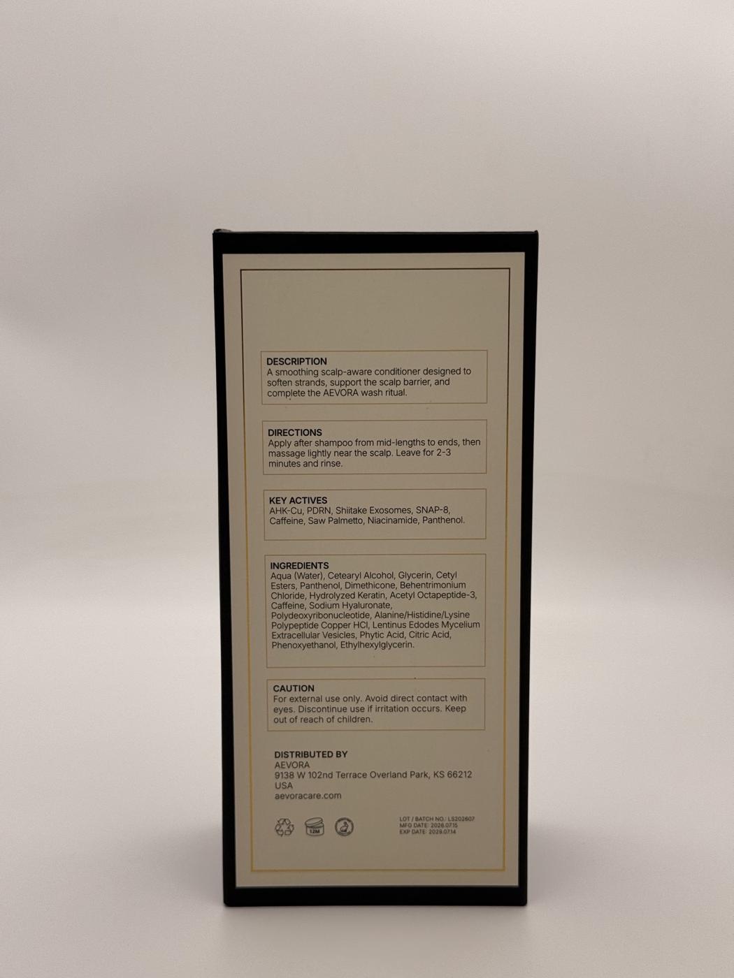 Ingredient panel printed on the Scalp Repair Conditioner carton, listing the full INCI, directions and caution text