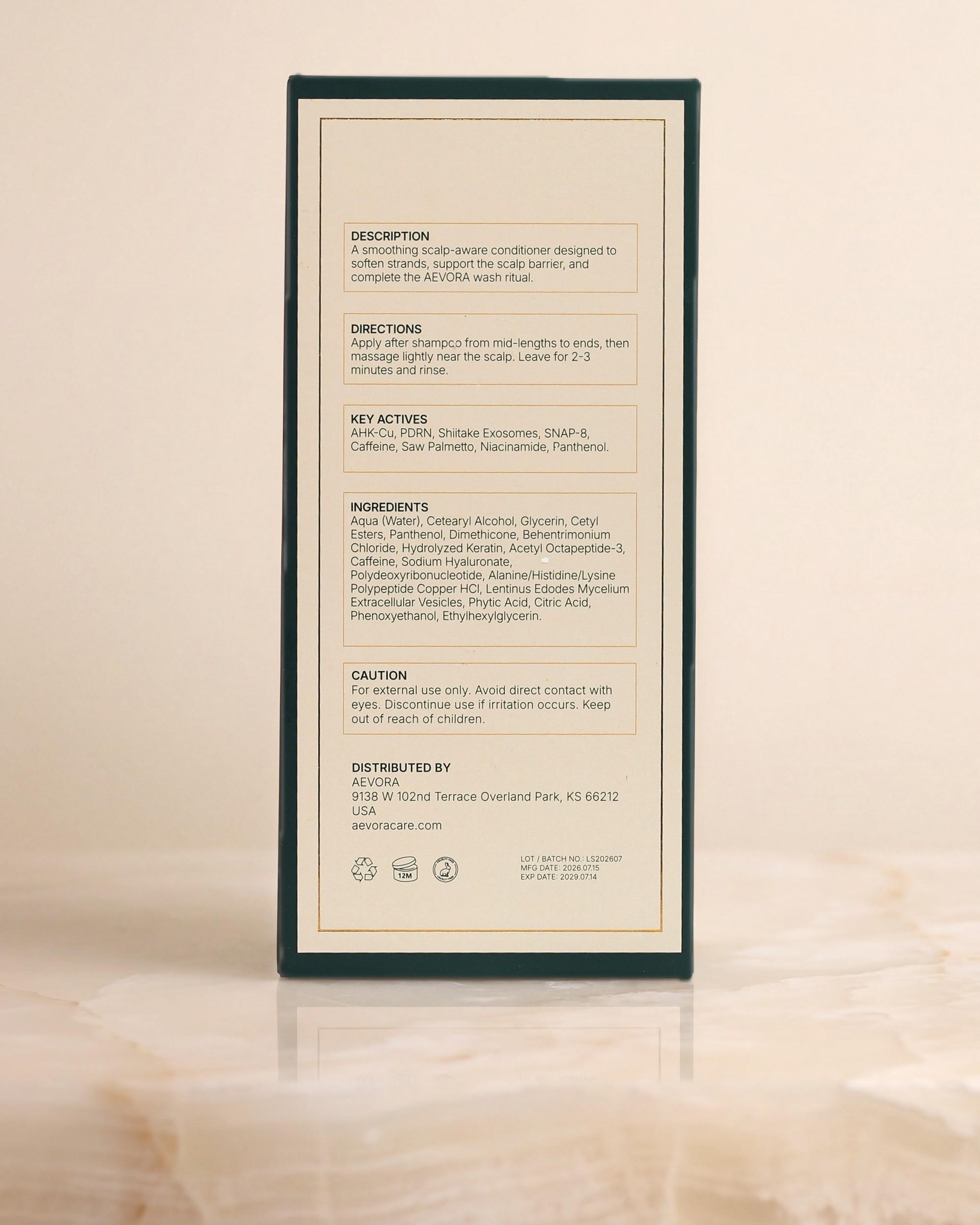 Ingredient panel printed on the Scalp Repair Conditioner carton, listing the full INCI, directions and caution text